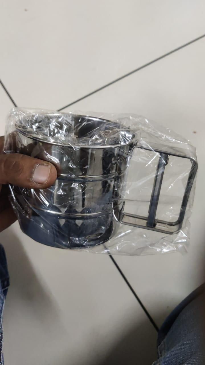 Steel Flour Sifter Manual Hand Press | Large Capacity Baking & Coffee Powder Sifter