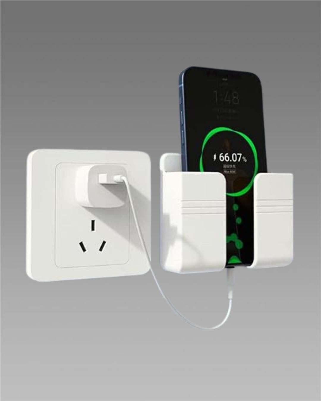 Wall Mounted Mobile Holder with Adhesive Strips & Charging Slot
