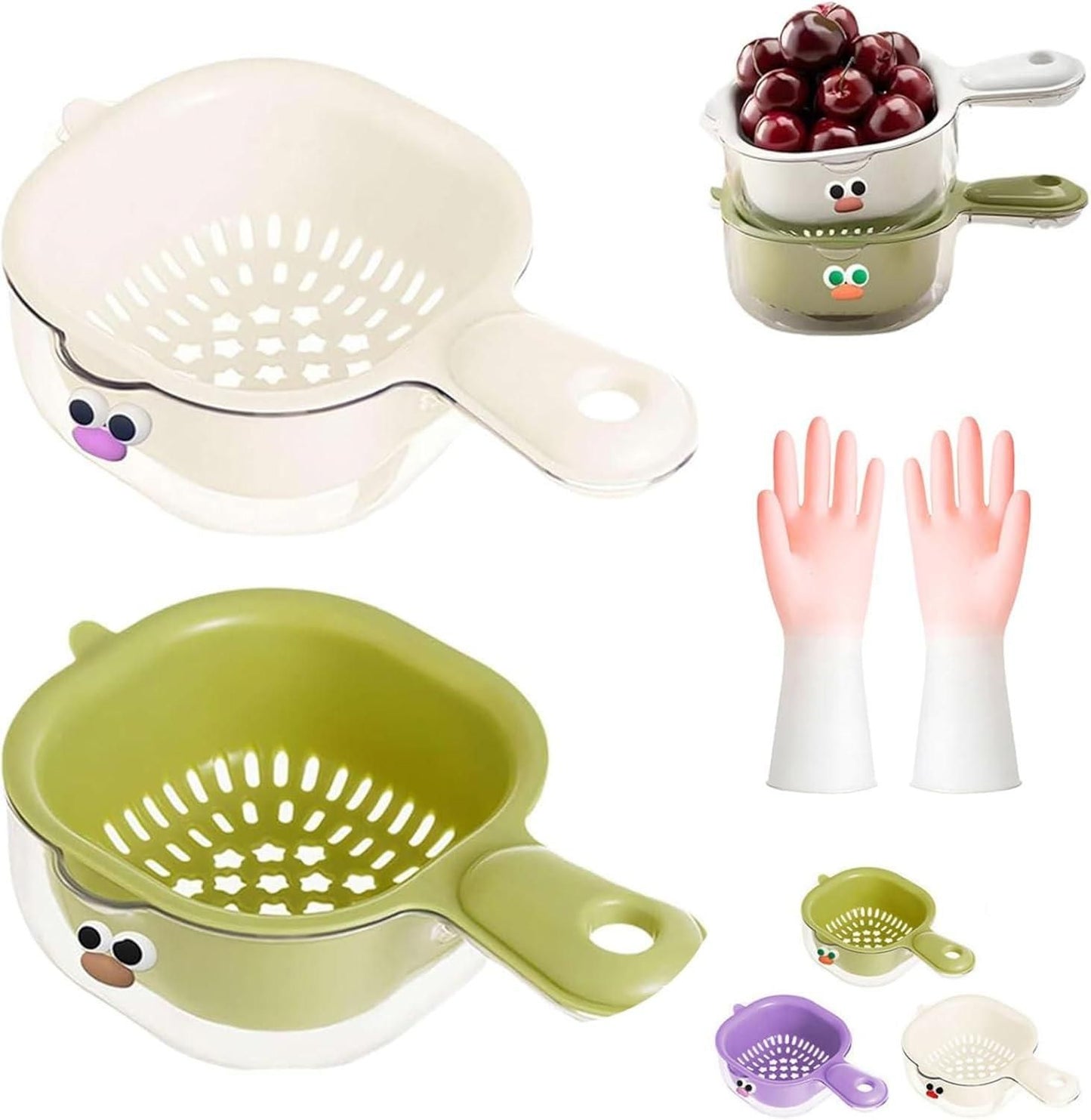 Dual-Layer Veggie & Fruit Strainer with Handle | Draining Basket for Kitchen