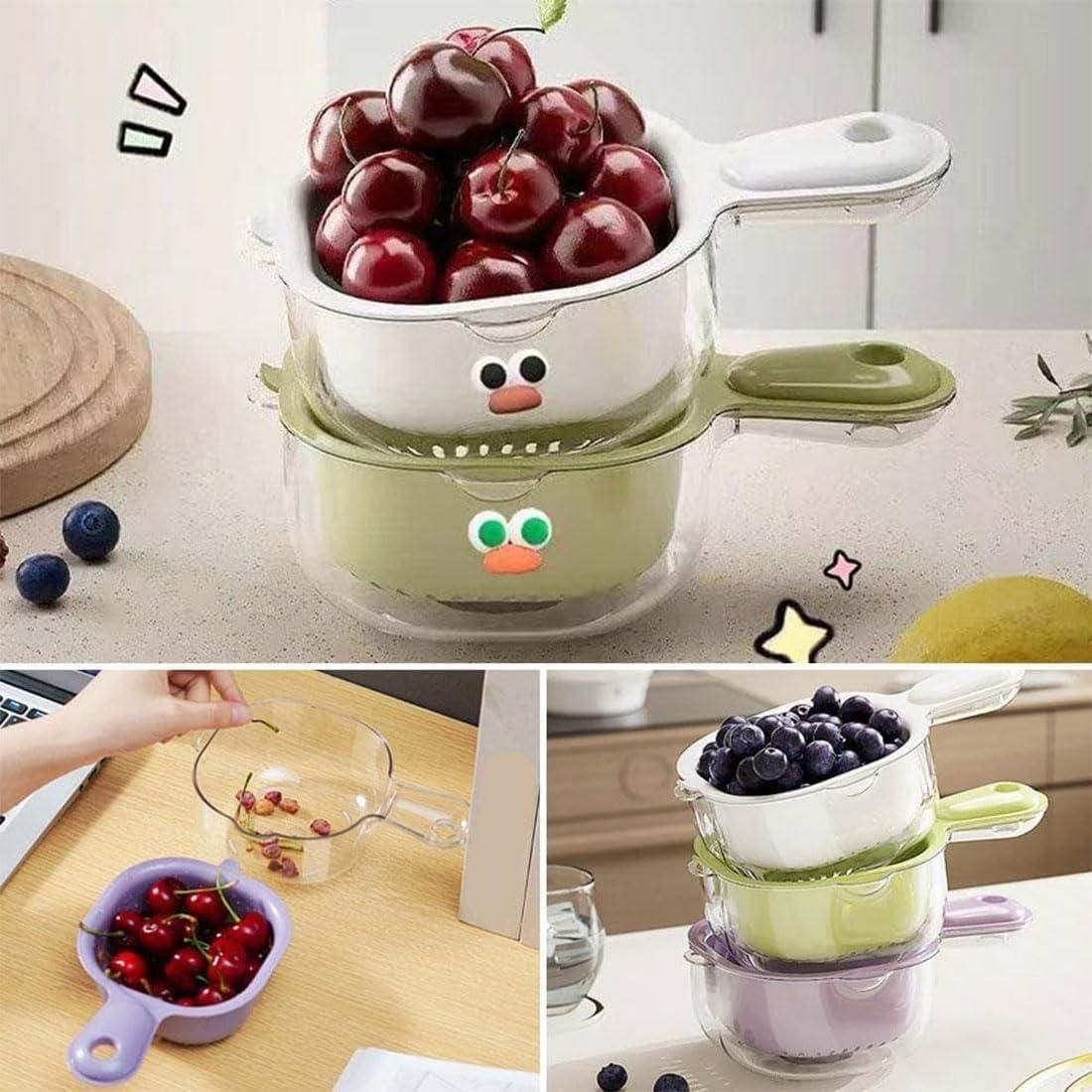 Dual-Layer Veggie & Fruit Strainer with Handle | Draining Basket for Kitchen