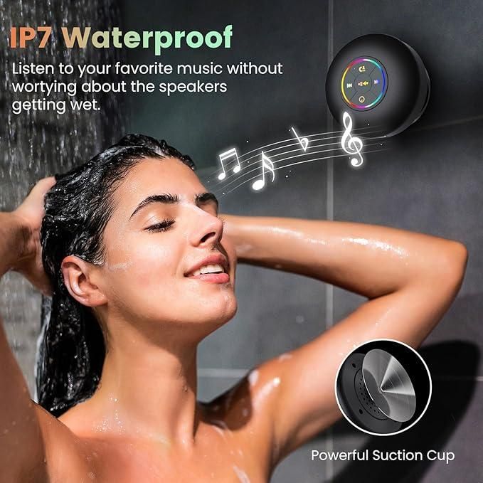 Waterproof Bluetooth Speaker with LED Lights – Suction Cup Design