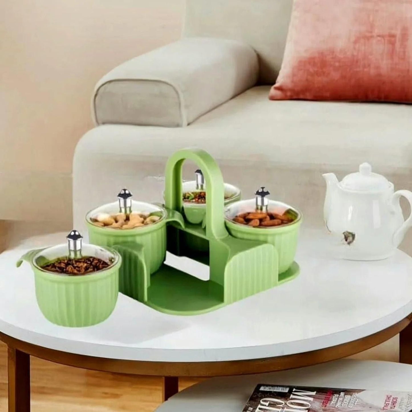 Multipurpose 4-Piece Storage Jar Set with Tray | Kitchen Spice & Condiment Organizer