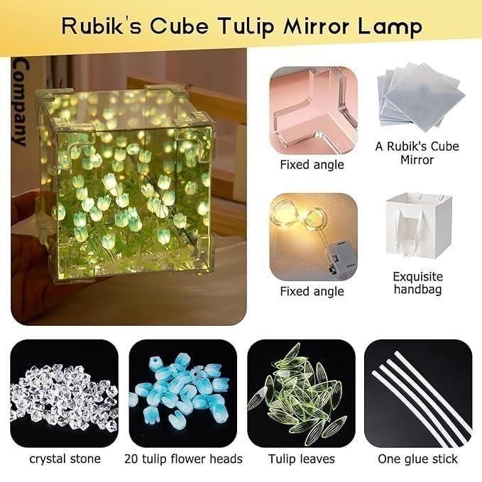 Tulip Cube Mirror Lamp – Elegant 3D Illusion Light for Home Décor