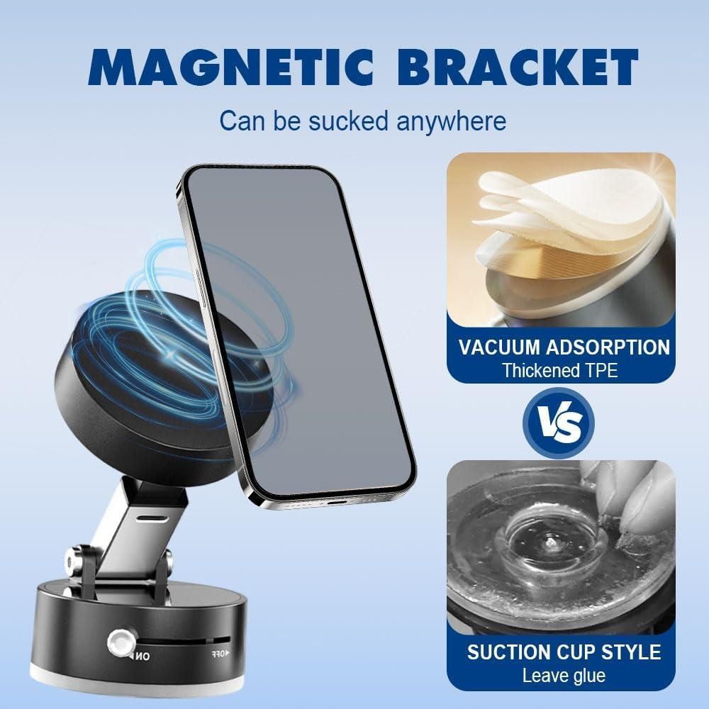 Vacuum Magnetic Suction Phone Holder – 360° Rotatable & Foldable