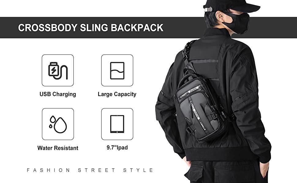 Sling Bag with USB Charging Port | Waterproof Crossbody Travel Backpack