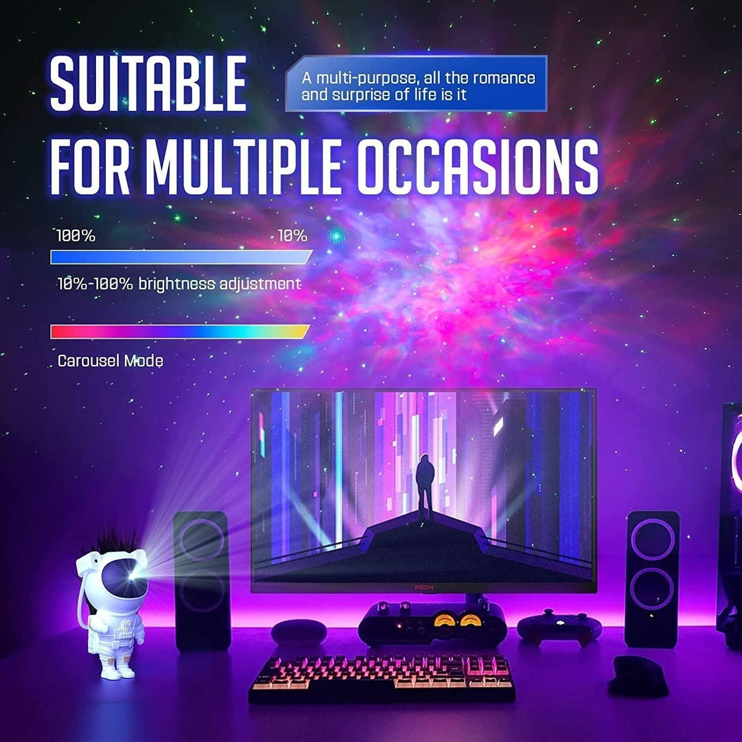 Astronaut Galaxy Projector – 360° Rotating with Remote Control