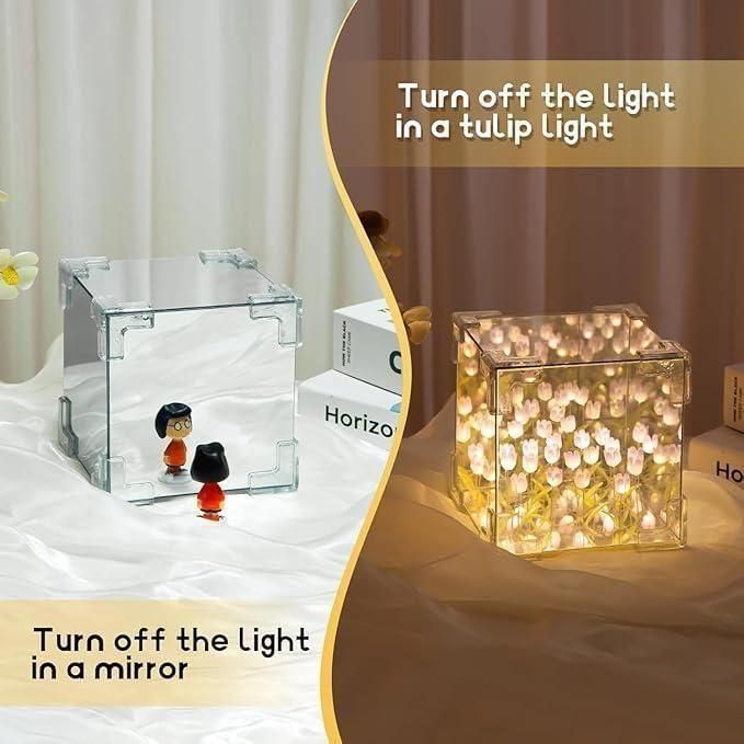 Tulip Cube Mirror Lamp – Elegant 3D Illusion Light for Home Décor