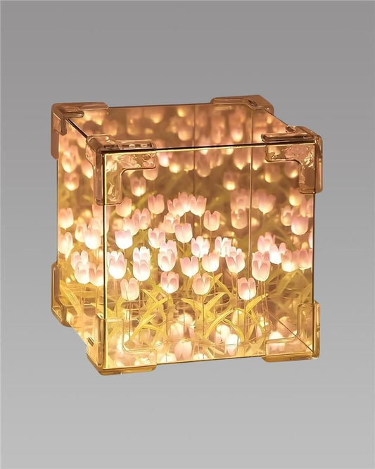 Tulip Cube Mirror Lamp – Elegant 3D Illusion Light for Home Décor