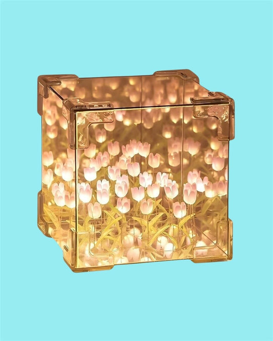 Tulip Cube Mirror Lamp – Elegant 3D Illusion Light for Home Décor