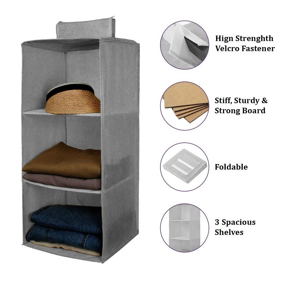 Hanging Wardrobe Organizer | 3-Shelf Non-Woven Closet Storage