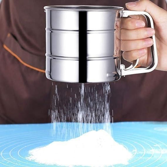 Steel Flour Sifter Manual Hand Press | Large Capacity Baking & Coffee Powder Sifter