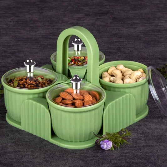 Multipurpose 4-Piece Storage Jar Set with Tray | Kitchen Spice & Condiment Organizer
