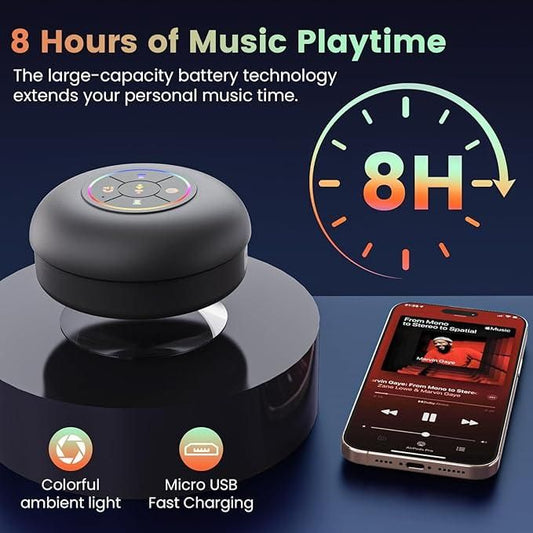 Waterproof Bluetooth Speaker with LED Lights – Suction Cup Design