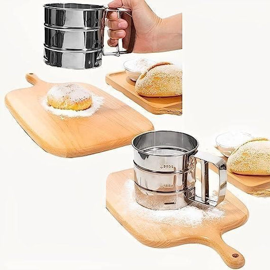Steel Flour Sifter Manual Hand Press | Large Capacity Baking & Coffee Powder Sifter