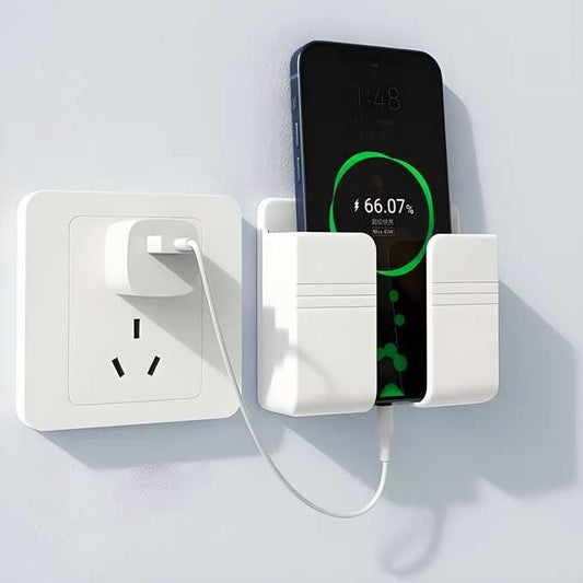Wall Mounted Mobile Holder with Adhesive Strips & Charging Slot